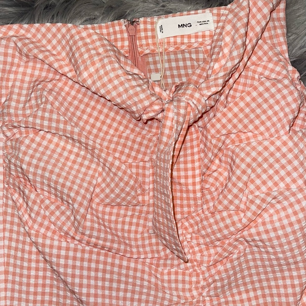 Mango Pink Gingham Midi Skirt with Tie Front size XS